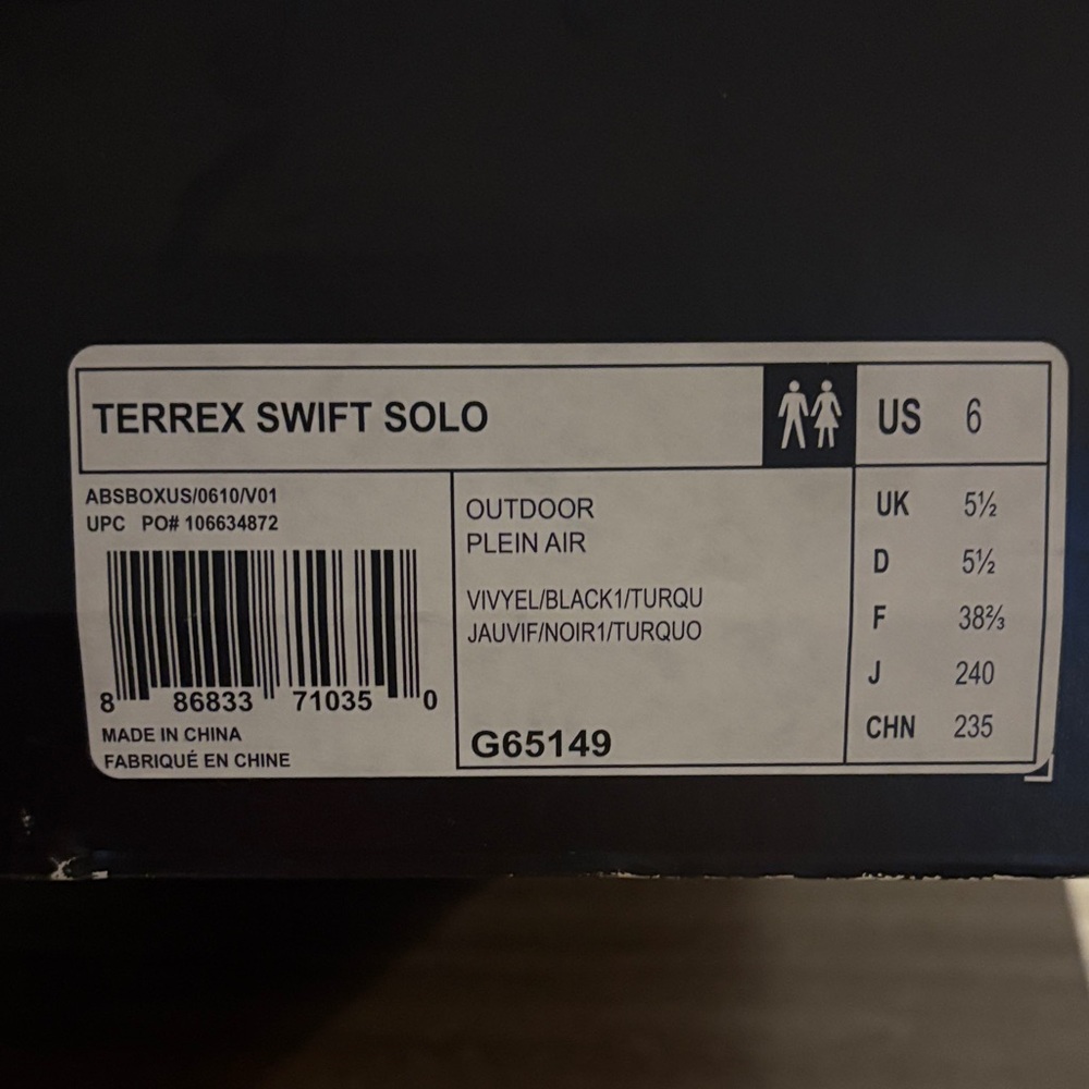 Adidas Terrex Swift Solo Men's Yellow and Black Tennis Shoes Size 6 Unisex NIB - Picture 5 of 6